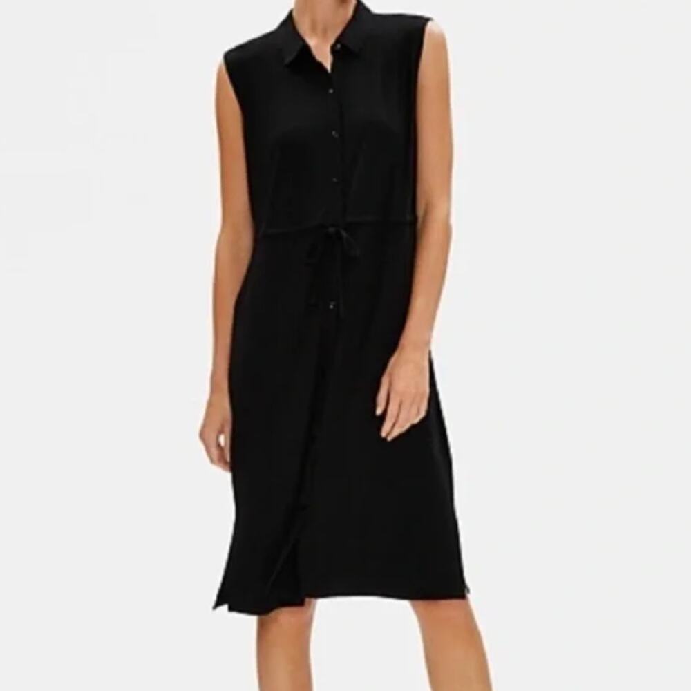 Eileen Fisher Women's Viscose Signature Jersey Shirt Dress Tank Collar Black Med